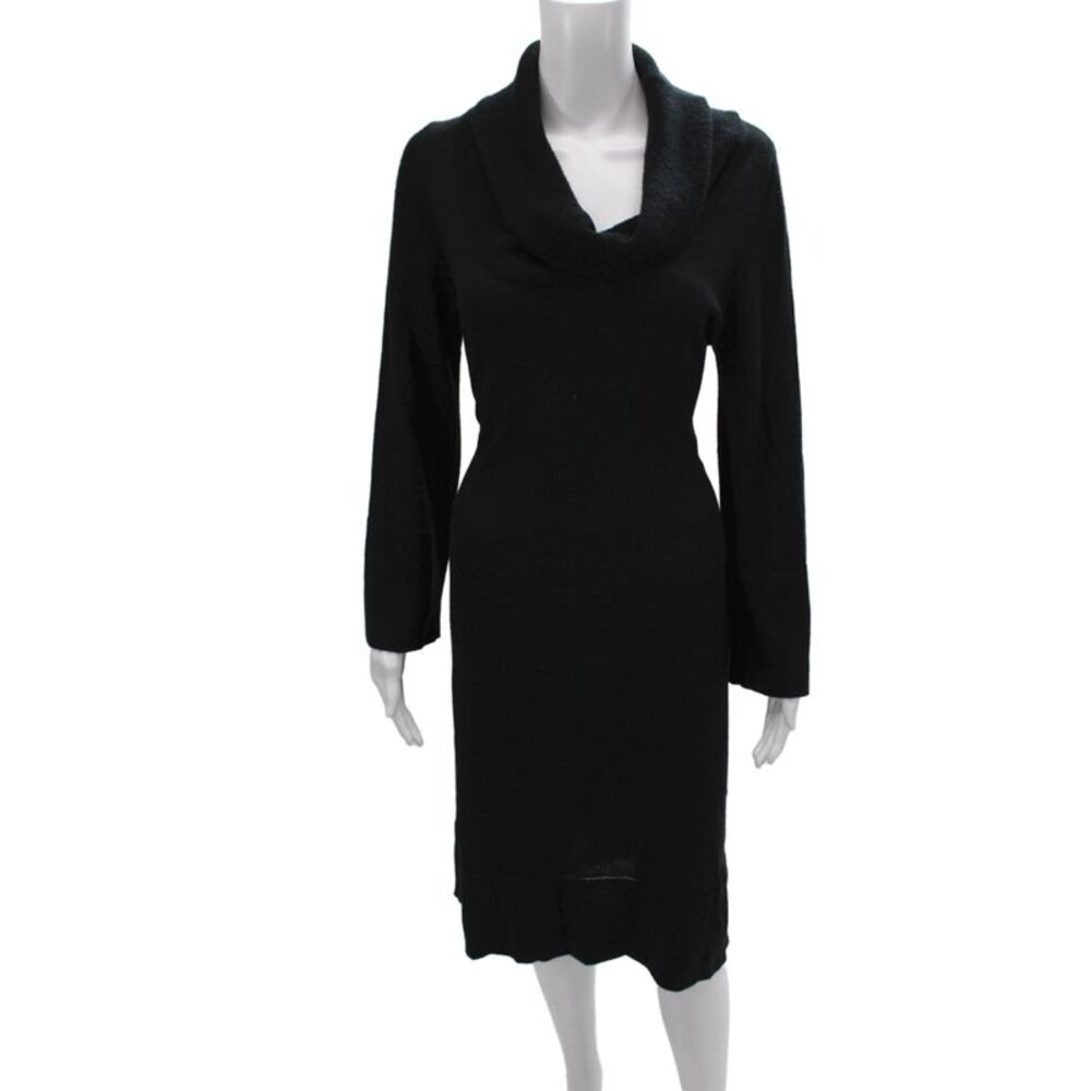 Saks Fifth Avenue Womens Sweater Dress Black Cowl Neck Midi Size M
